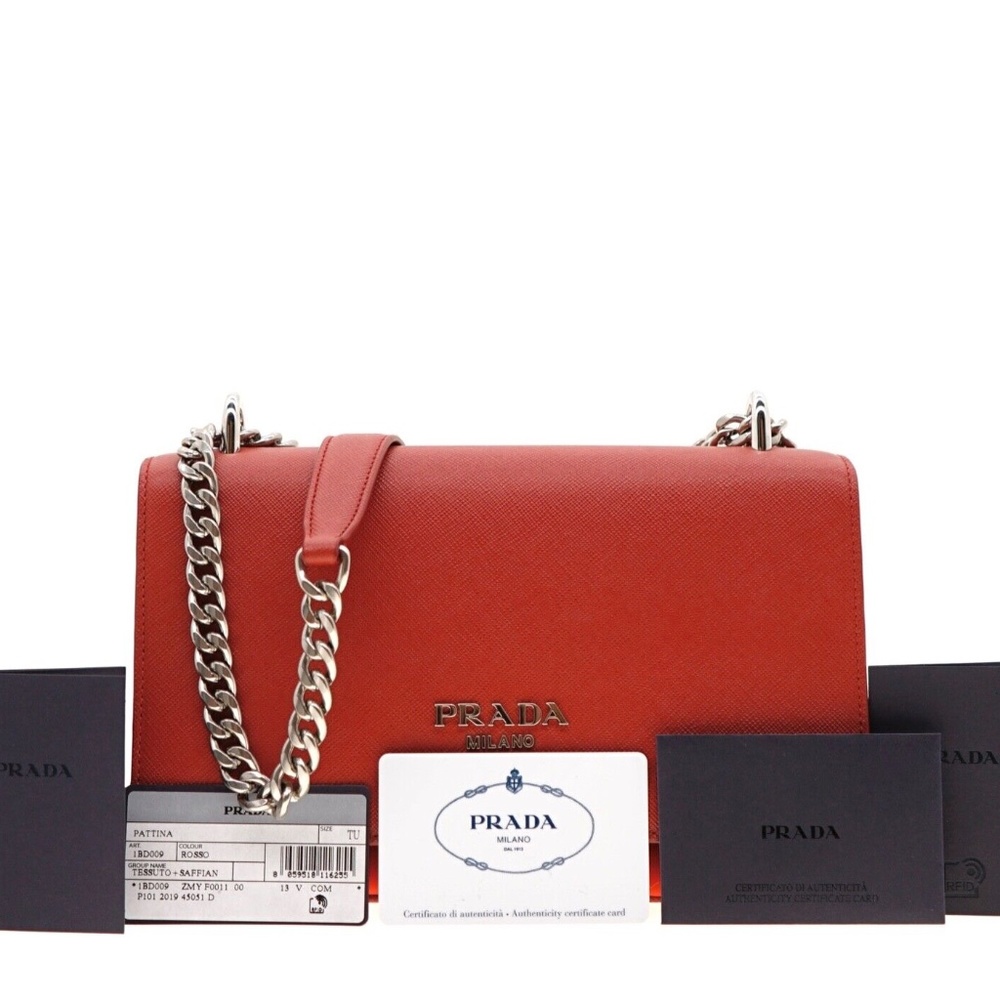Prada Chain Crossbody Shoulder Bag Red Saffiano Nylon New - Picture 4 of 7